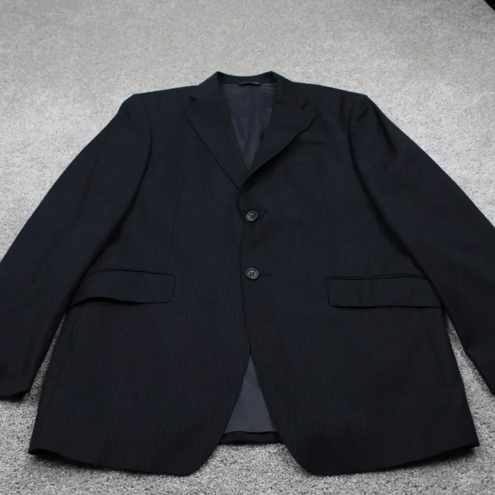 Banana Republic Blazer Men 42R Black Pinstriped Wool 2 Button Sports Jacket Coat